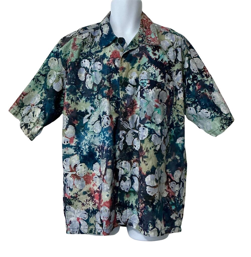 Gotcha Vintage 90s Hibiscus Tie Dye Button Down Dress Shirt Men’s Size M